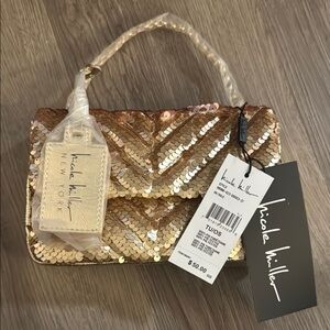 Nicole Miller Gold Quilted Shoulder Bag